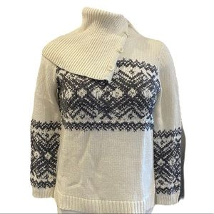 S,M,L Gray Cream Buttoned Turtleneck Knit Sweater